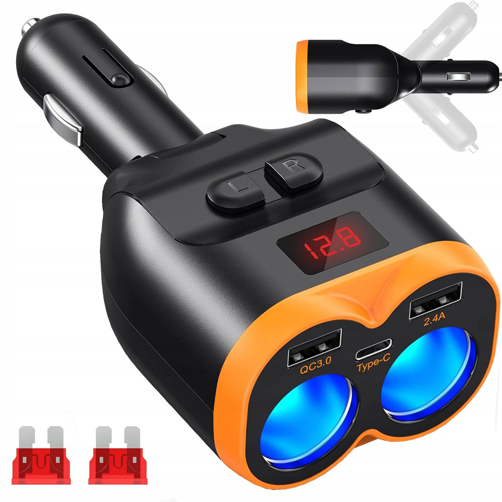 Adaptor bricheta USB, Zola®, 3 porturi USB, 2 prize pentru bricheta, 12-24V, 100W, 12x6x4.5 cm, negru/portocaliu Adaptor bricheta USB, Zola®, 3 porturi USB, 2 prize pentru bricheta, 12-24V, 100W, 12x6x4.5 cm, negru/portocaliu